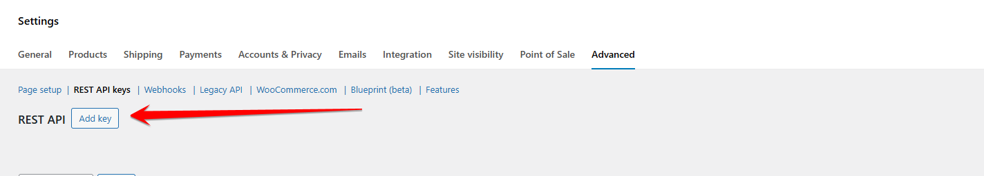 Creación de clave API en WooCommerce