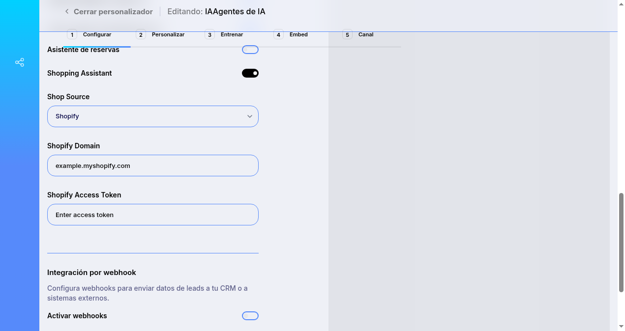 Campos de Shopify en Shopping Assistant