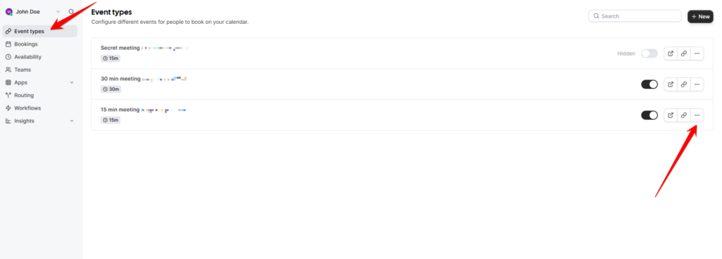Opción Embed en Cal.com