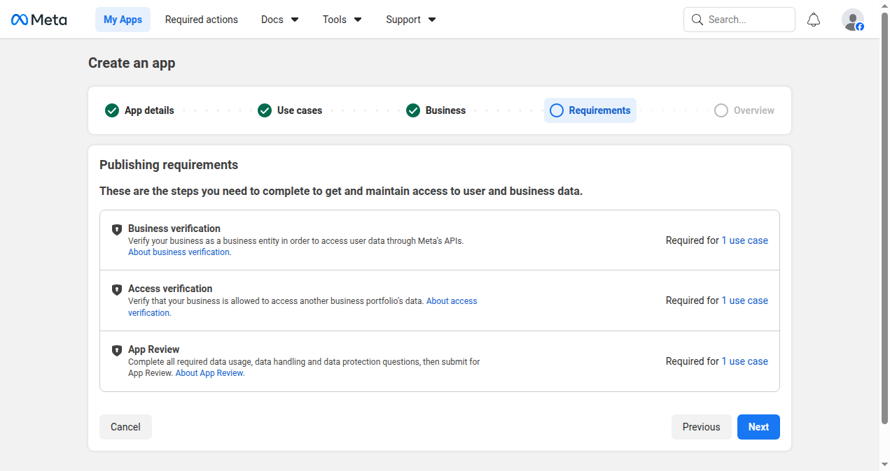 Requisitos de publicación que Meta solicita para Messenger