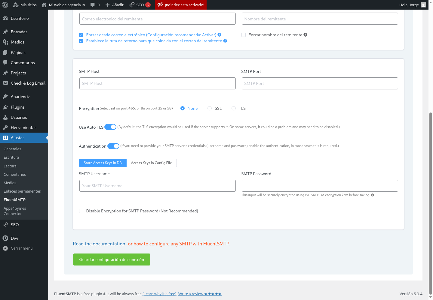 Other SMTP host, port, encryption and credentials