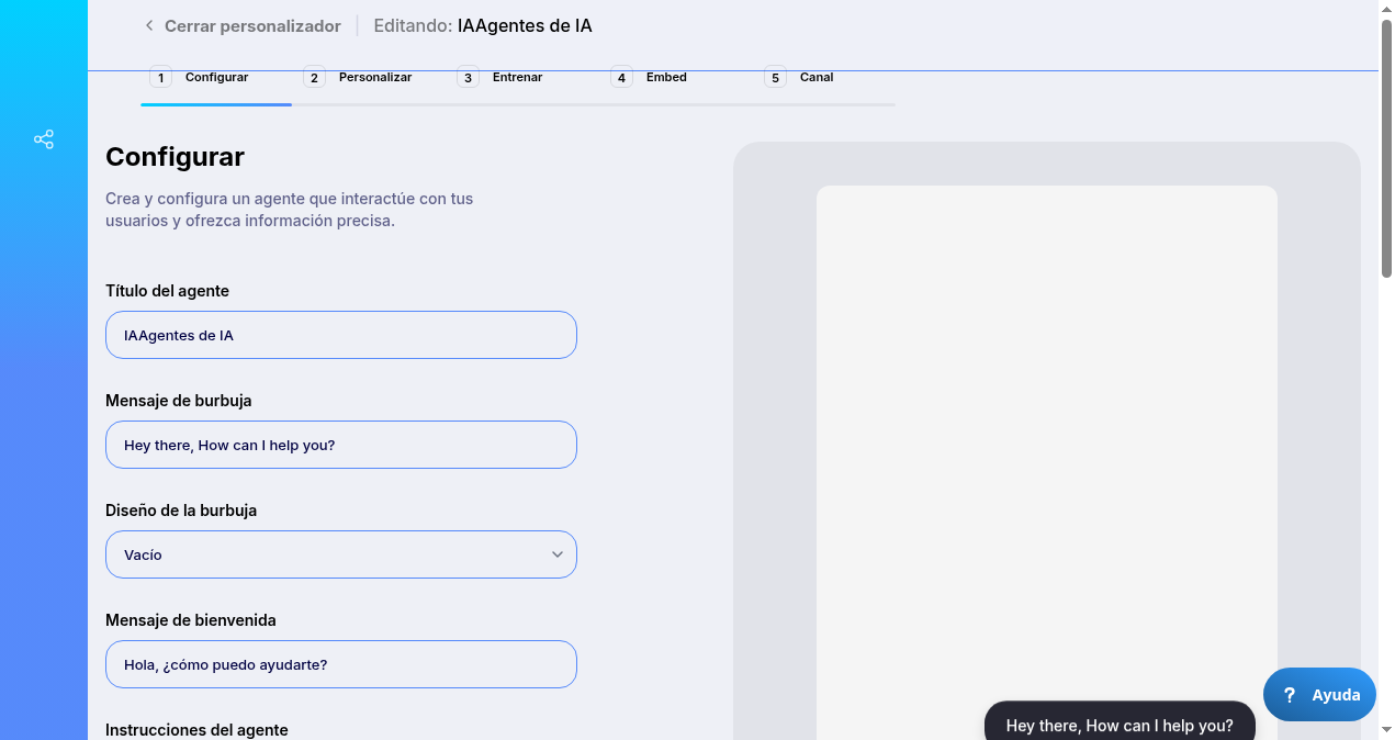 Paso 1 Configurar del wizard de agentes de IA