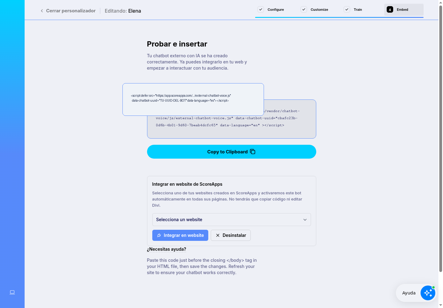 Test and Embed step with direct Scoreapps website integration