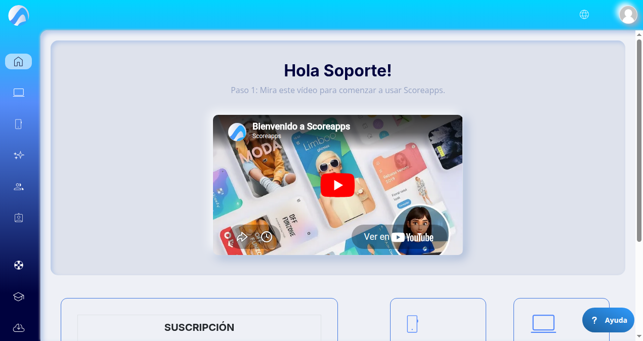 Dashboard principal de Scoreapps