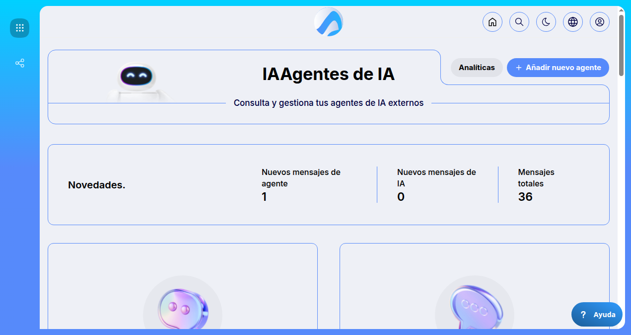 Pantalla de Agentes de IA con el botón Añadir nuevo agente