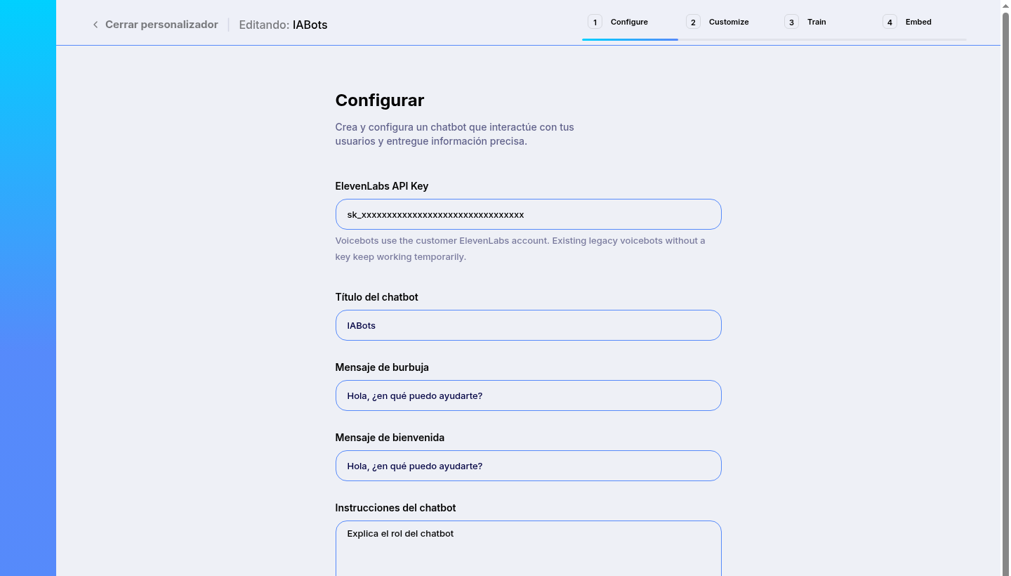 Configure step for the voice agent