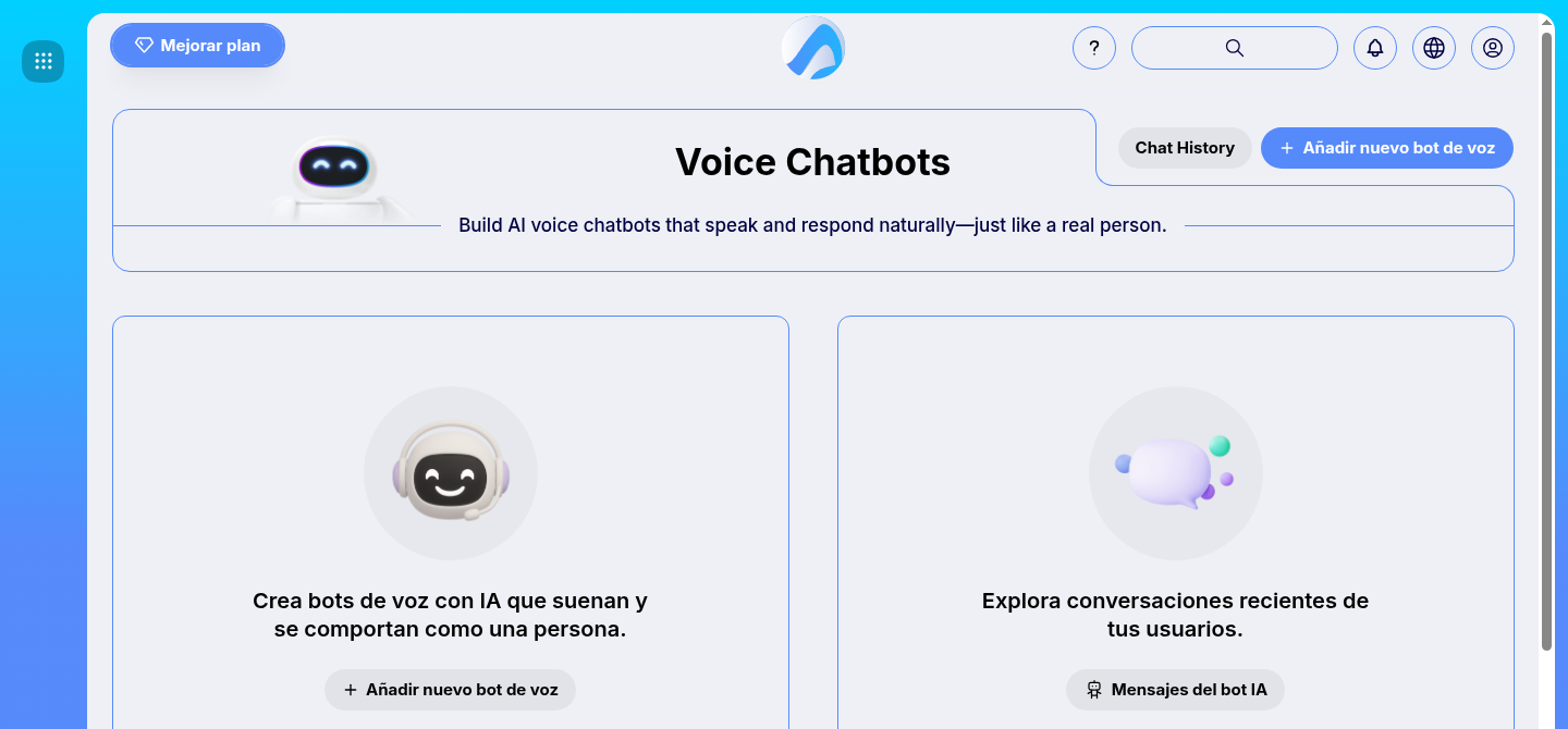 Voice Chatbots screen in Scoreapps