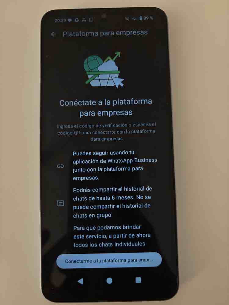 Pantalla Plataforma para empresas de WhatsApp Business