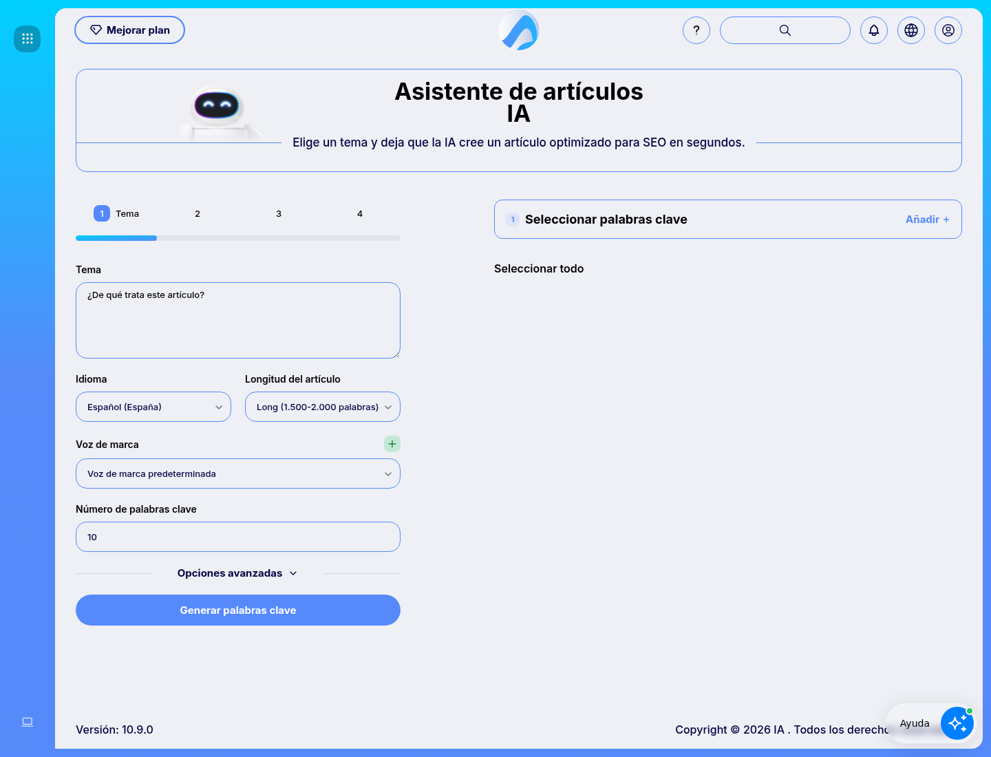 Redactor de Artículos en español con configuración inicial.