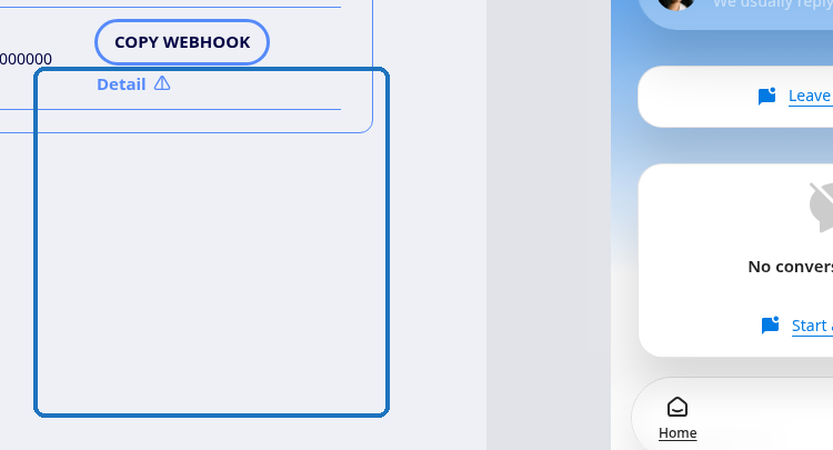 Botón Copy Webhook dentro del canal Messenger de ScoreApps
