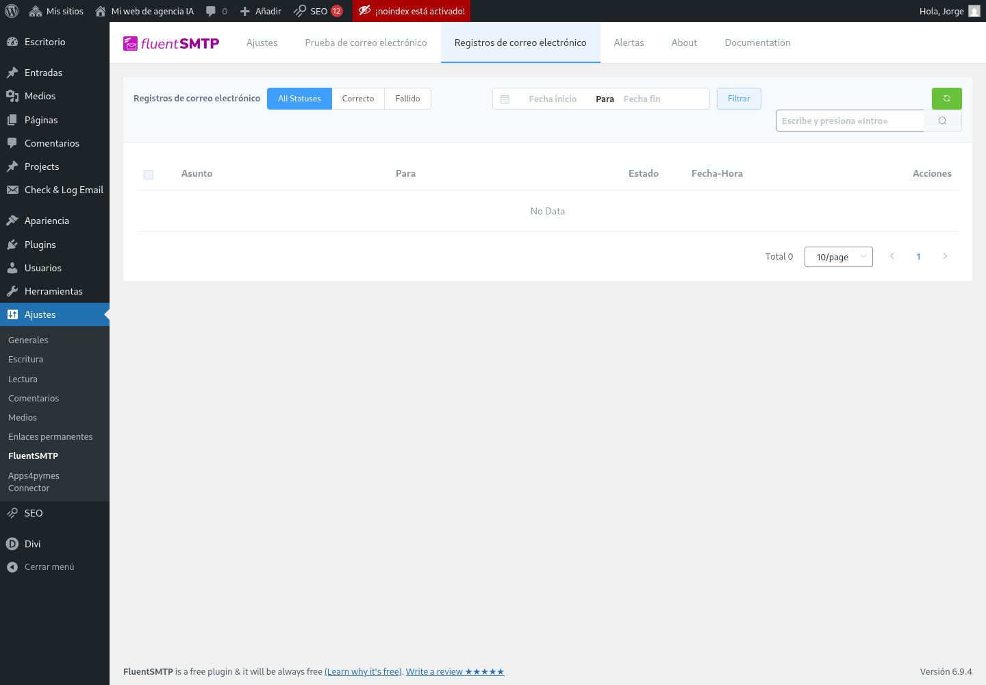 FluentSMTP email logs