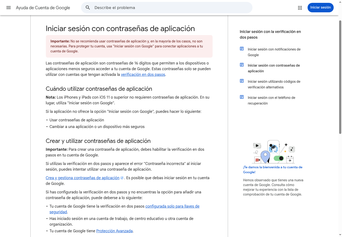 Ayuda oficial de Google sobre contraseñas de aplicación