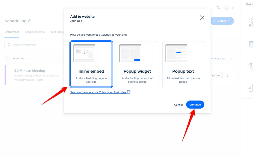 Inline Embed en Calendly