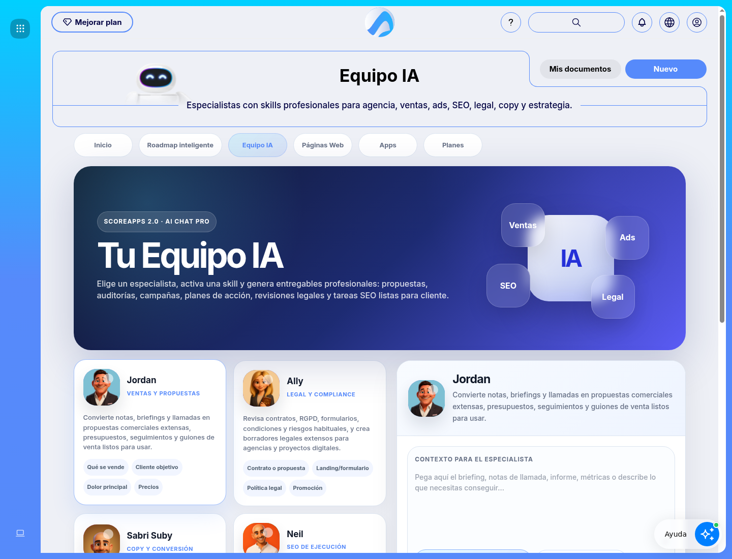 AI Team with specialized assistants and a working chat.