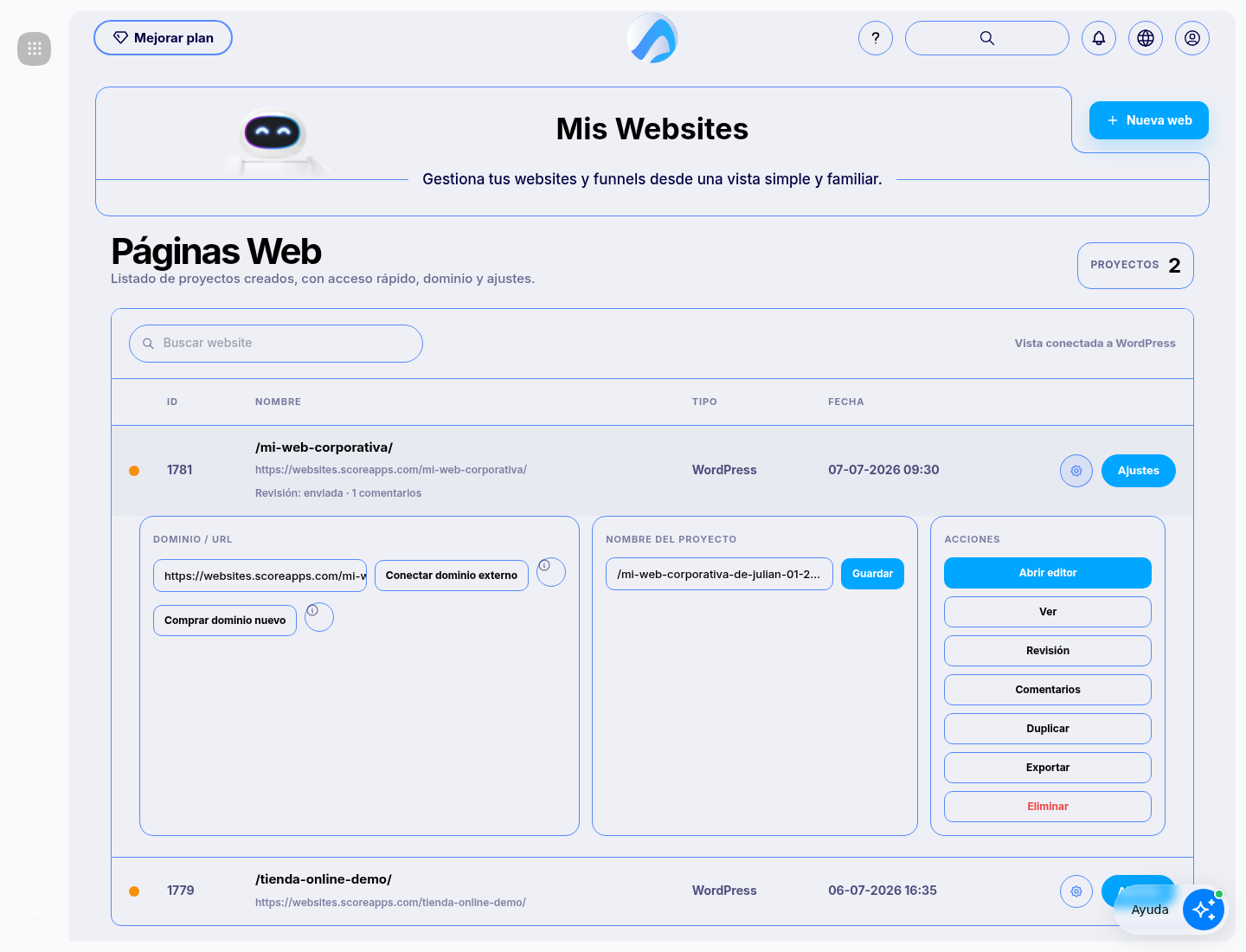 New domain purchase flow managed from Scoreapps.